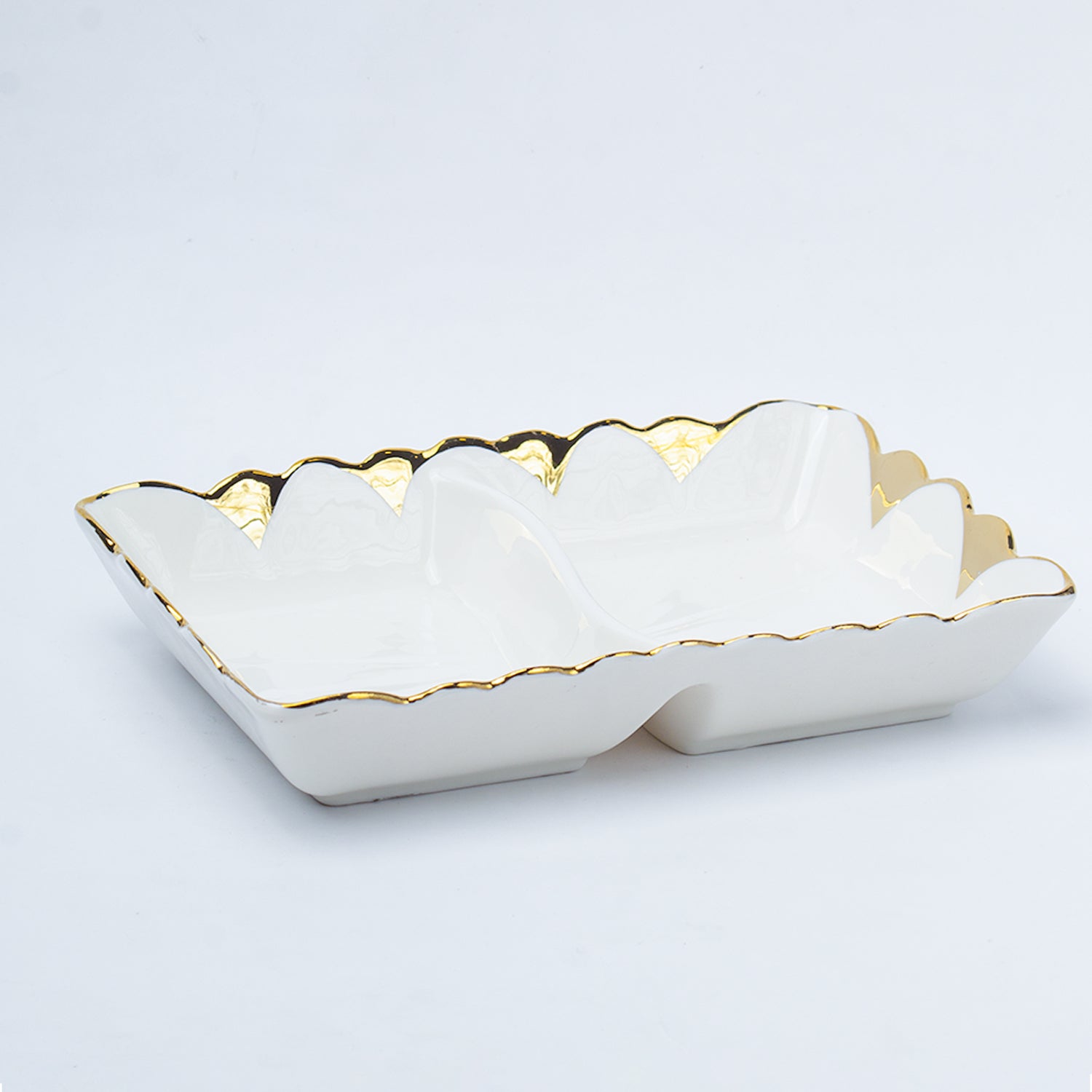 Antique Off White Ceramic Divided Serving Dish - 21 x 14 x 6CM