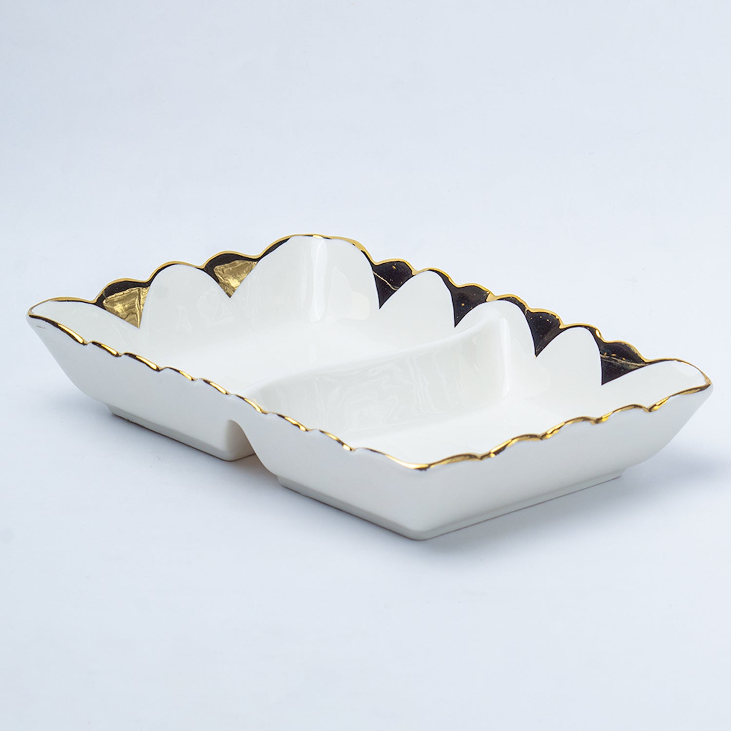 Antique Off White Ceramic Divided Serving Dish - 21 x 14 x 6CM