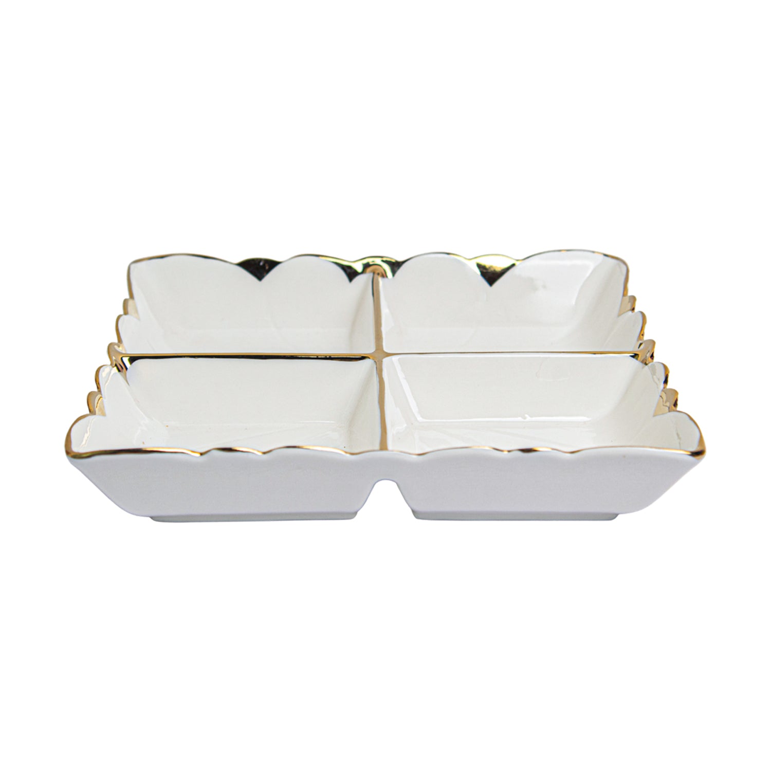 Antique Off White Ceramic Divided Serving Dish - 21 x 21 x 4CM