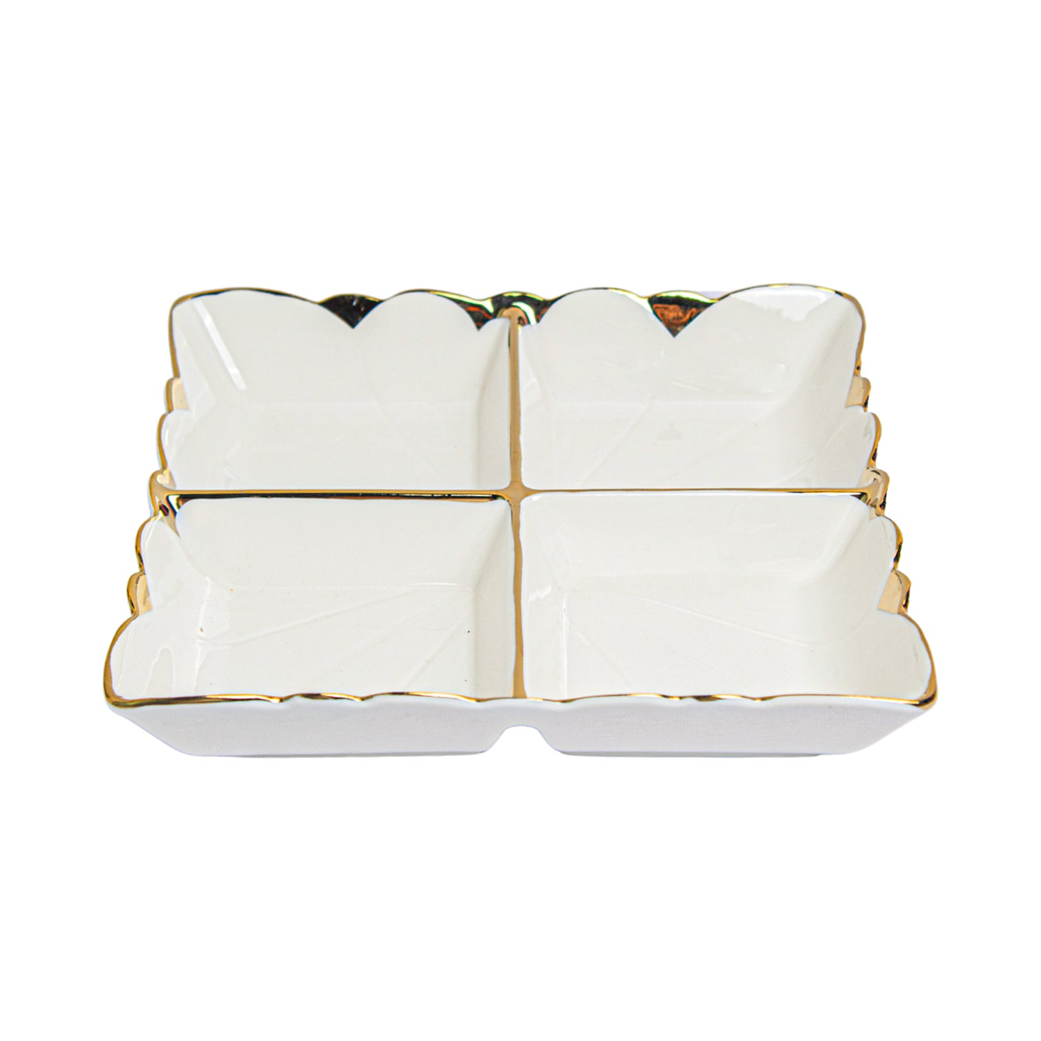 Antique Off White Ceramic Divided Serving Dish - 21 x 21 x 4CM