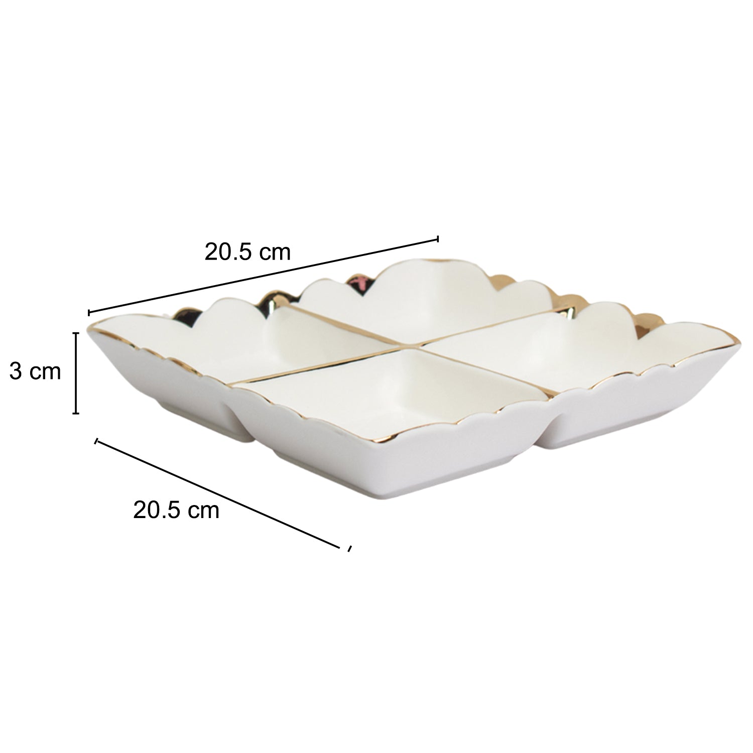 Antique Off White Ceramic Divided Serving Dish - 21 x 21 x 4CM