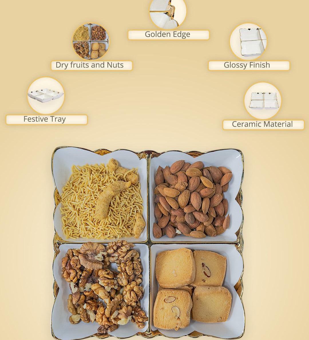 Antique Off White Ceramic Divided Serving Dish - 21 x 21 x 4CM - MARKET99