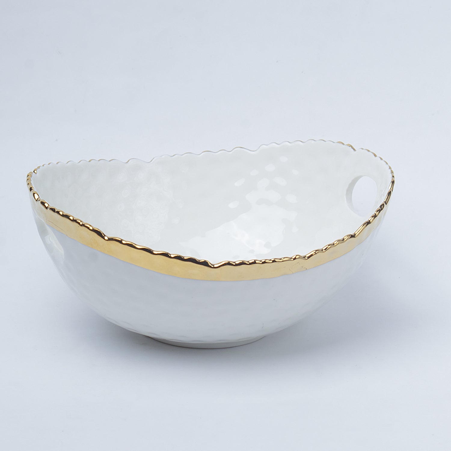 Antique Off White Ceramic Round Serving Dish ( Both Side Handle ) - 21 x 17 x 9CM