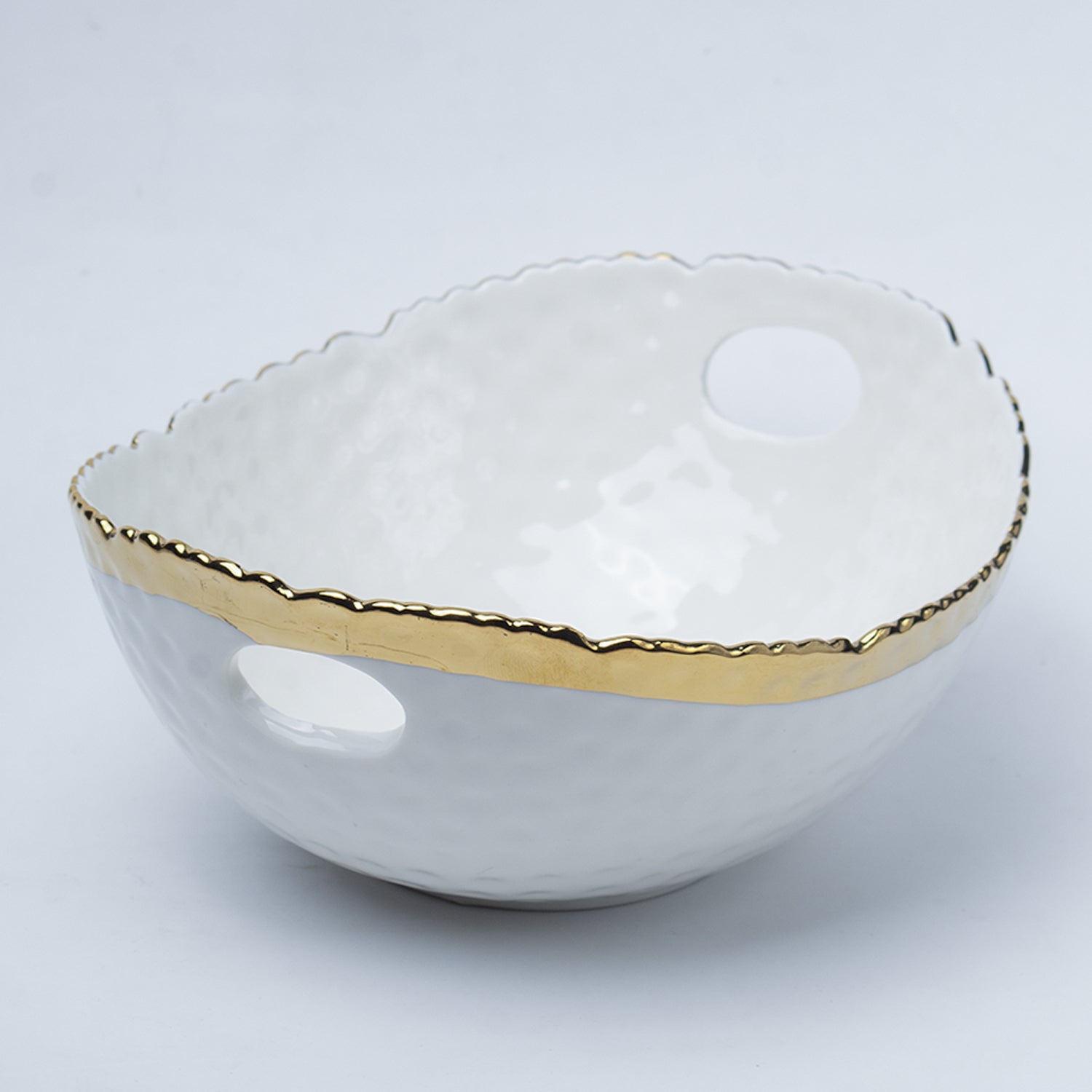 Antique Off White Ceramic Round Serving Dish ( Both Side Handle ) - 21 x 17 x 9CM