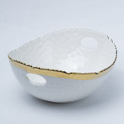 Antique Off White Ceramic Round Serving Dish ( Both Side Handle ) - 21 x 17 x 9CM