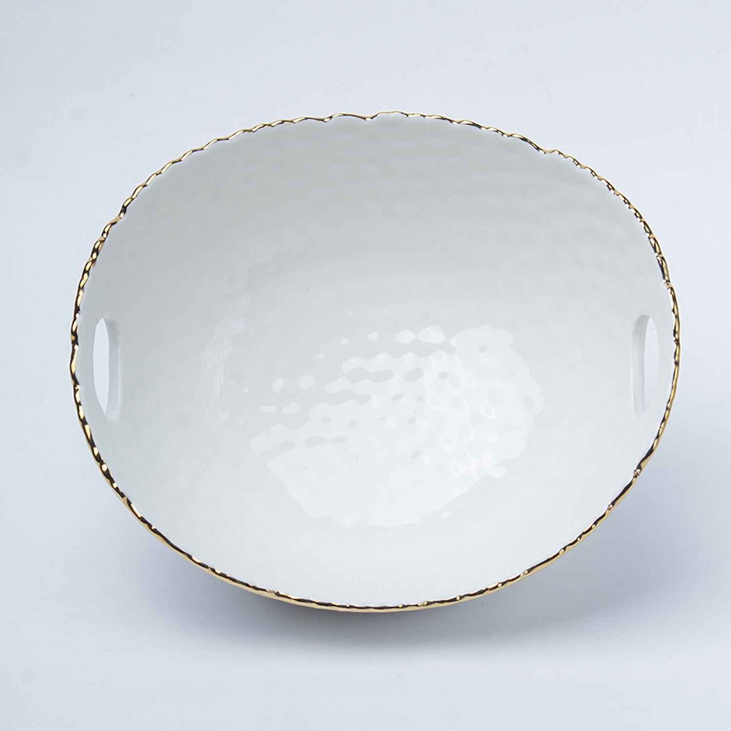 Antique Off White Ceramic Round Serving Dish ( Both Side Handle ) - 21 x 17 x 9CM