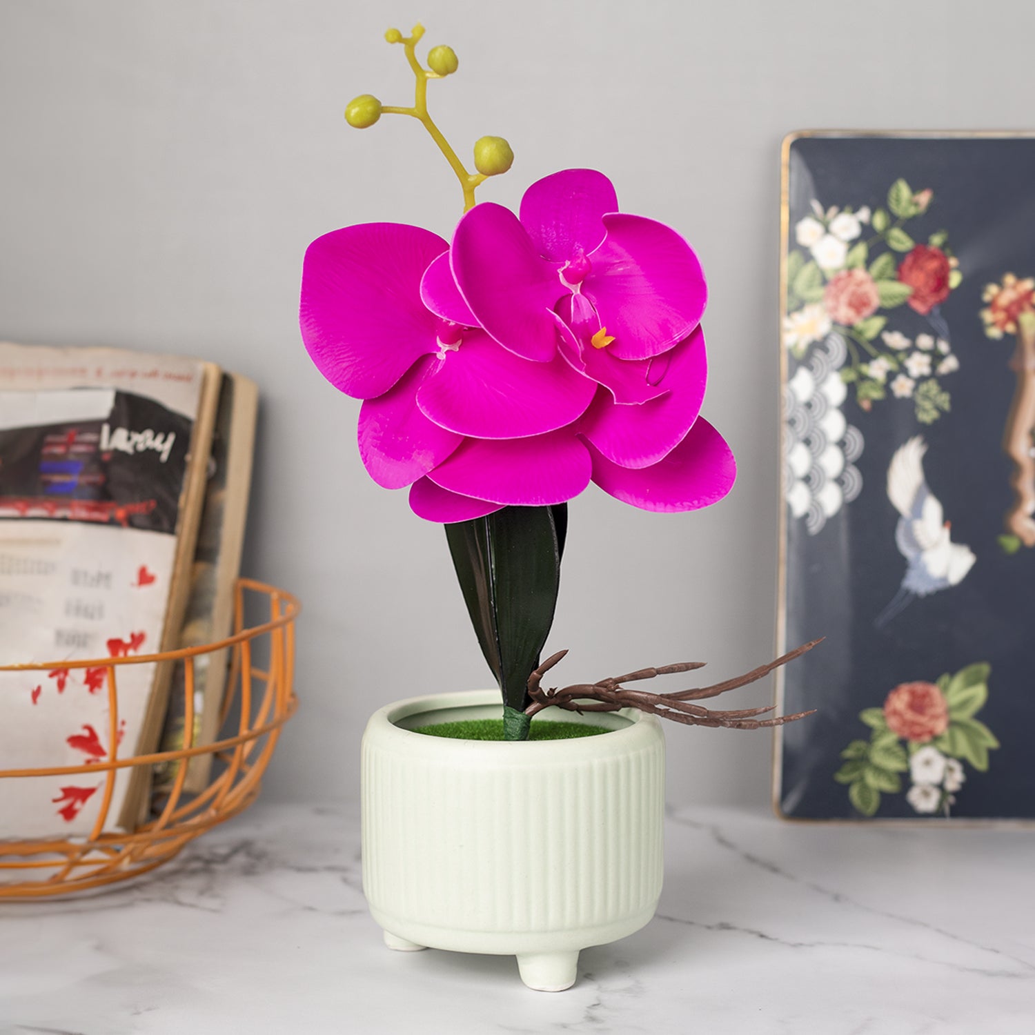 Stylish Purple Artificial Flower With Pot - 10 X 10 X 34Cm