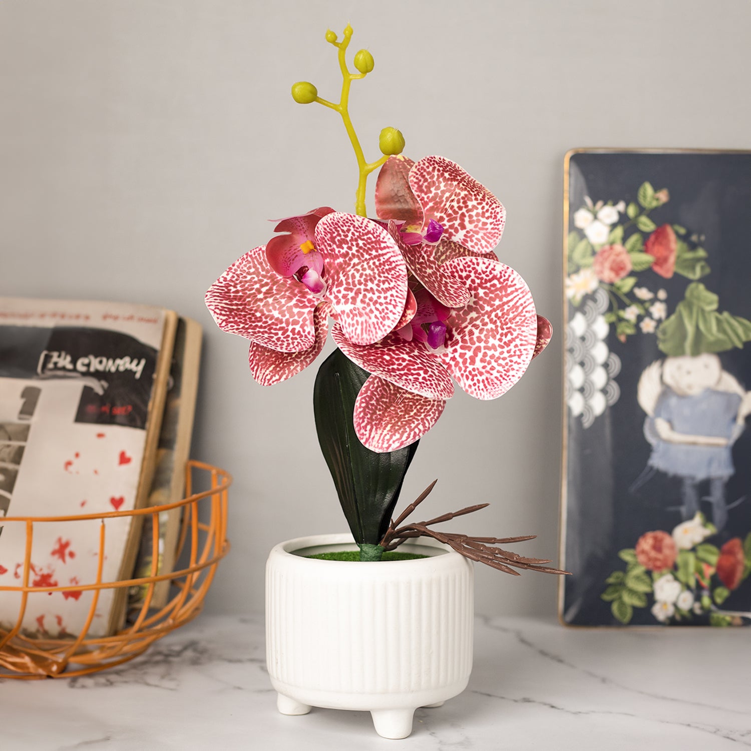 Stylish Pink Artificial Flowers With Pot - 11 X 11 X 21Cm