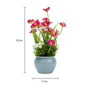 Stylish Red & Green Artificial Flower With Pot - 11 X 11 X 21Cm