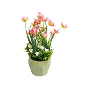 Stylish Pink & Green Artificial Flower With Pot - 10 X 10 X 22Cm