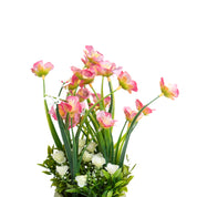 Stylish Pink & Green Artificial Flower With Pot - 10 X 10 X 22Cm