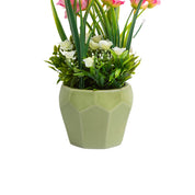 Stylish Pink & Green Artificial Flower With Pot - 10 X 10 X 22Cm