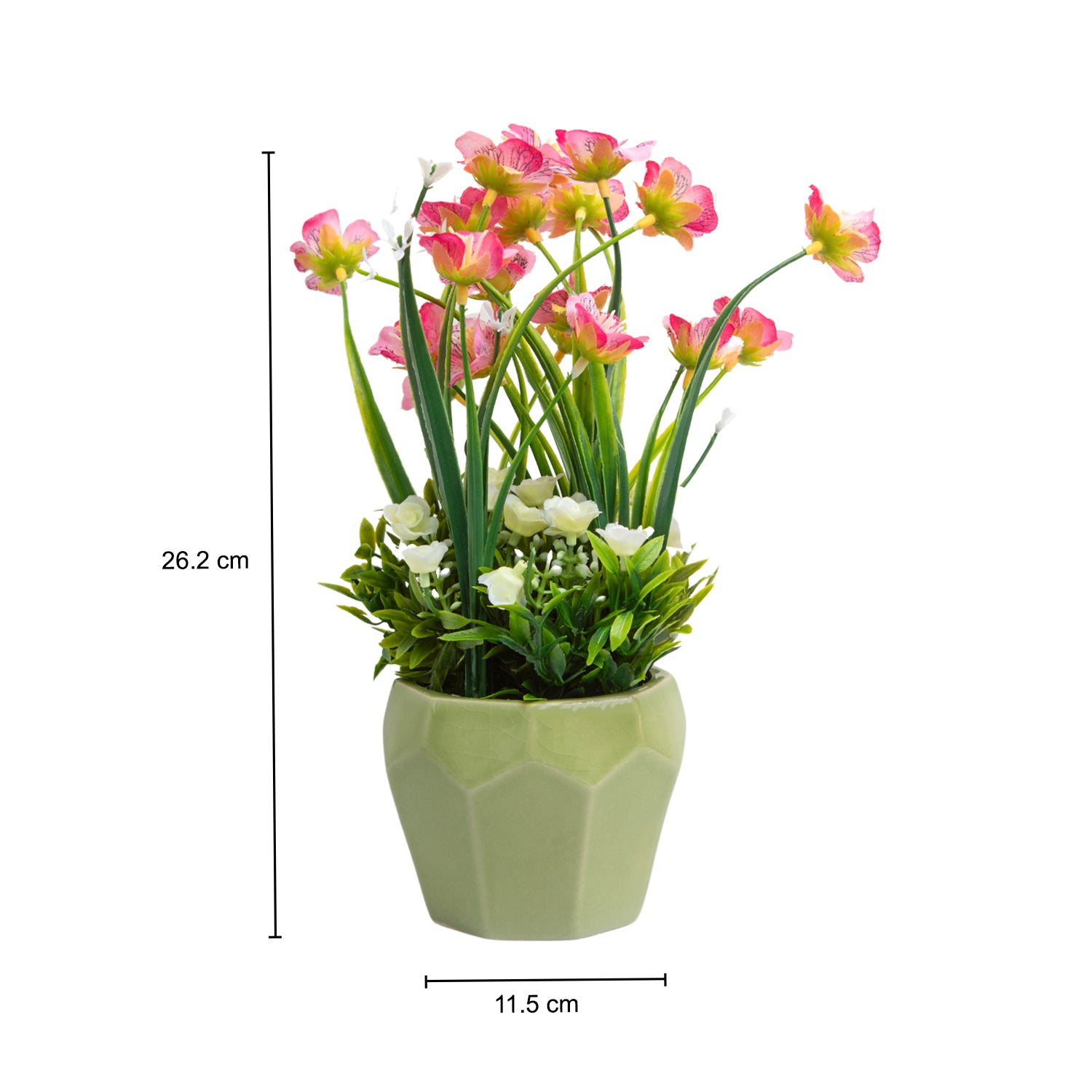 Stylish Pink & Green Artificial Flower With Pot - 10 X 10 X 22Cm