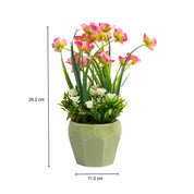 Stylish Pink & Green Artificial Flower With Pot - 10 X 10 X 22Cm