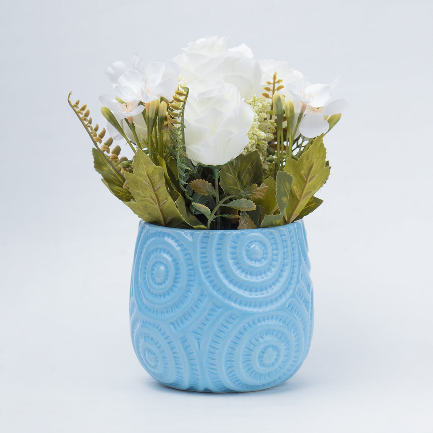 Stylish Off White Artificial Flower With Pot - 11.5 X 11.5 X 24Cm