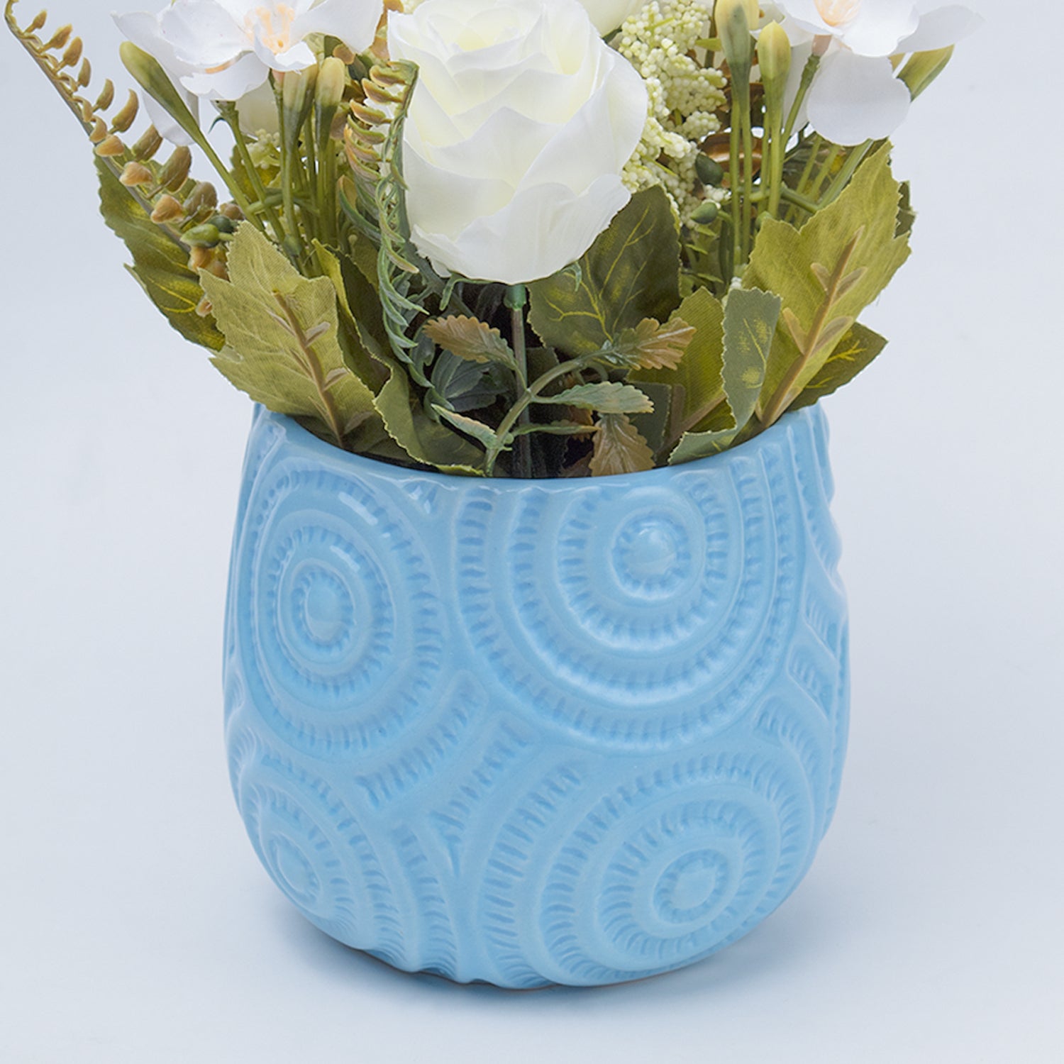 Stylish Off White Artificial Flower With Pot - 11.5 X 11.5 X 24Cm