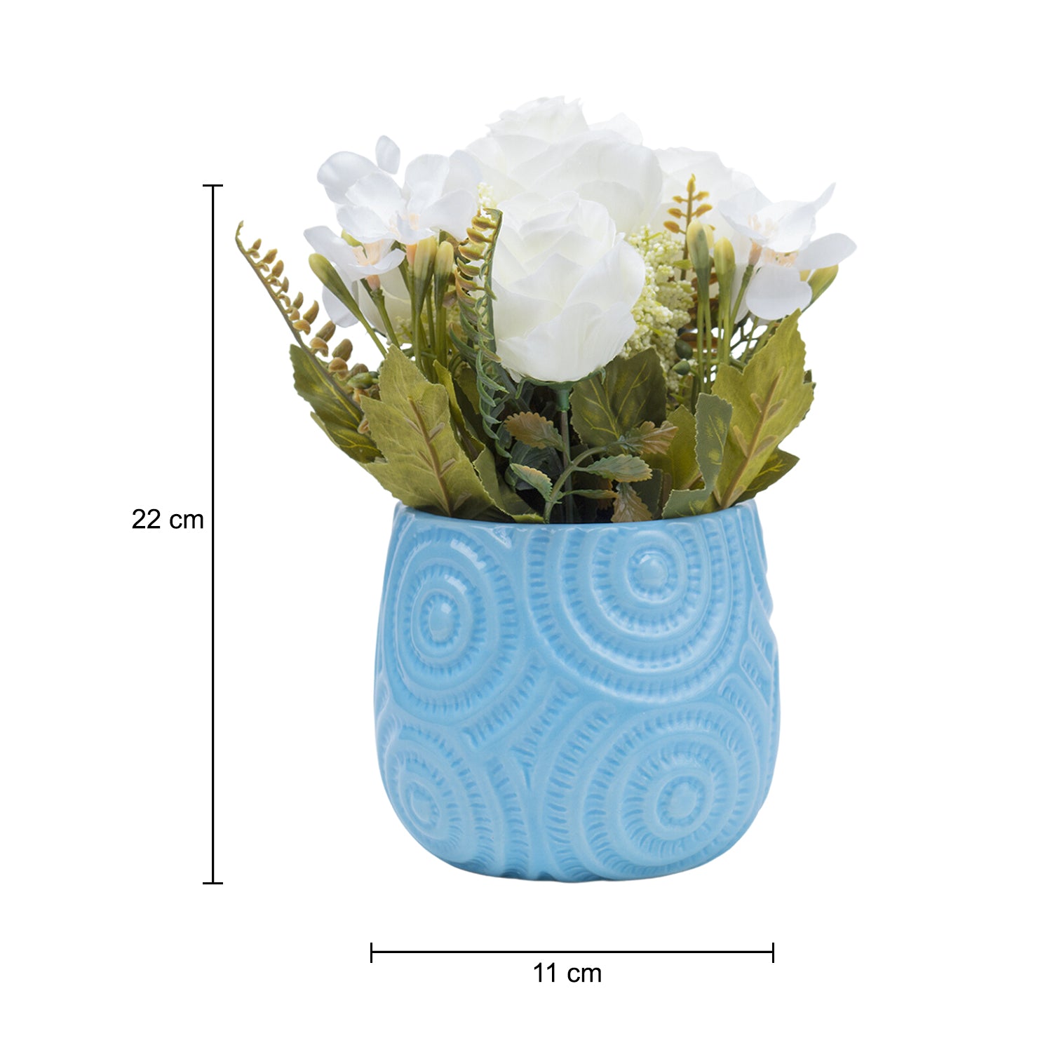 Stylish Off White Artificial Flower With Pot - 11.5 X 11.5 X 24Cm