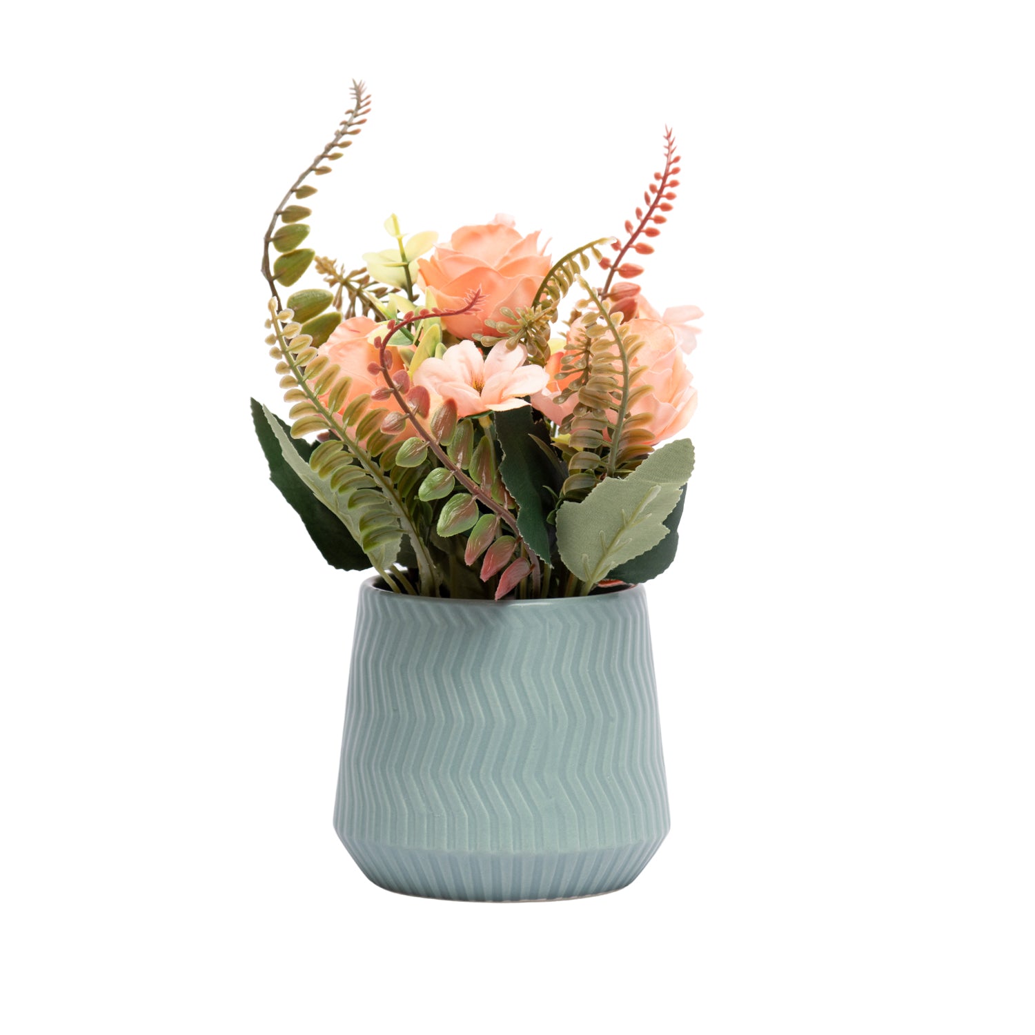 Pink Rose Flowers With Turquoise Pot