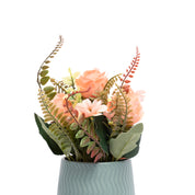 Pink Rose Flowers With Turquoise Pot