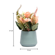 Pink Rose Flowers With Turquoise Pot