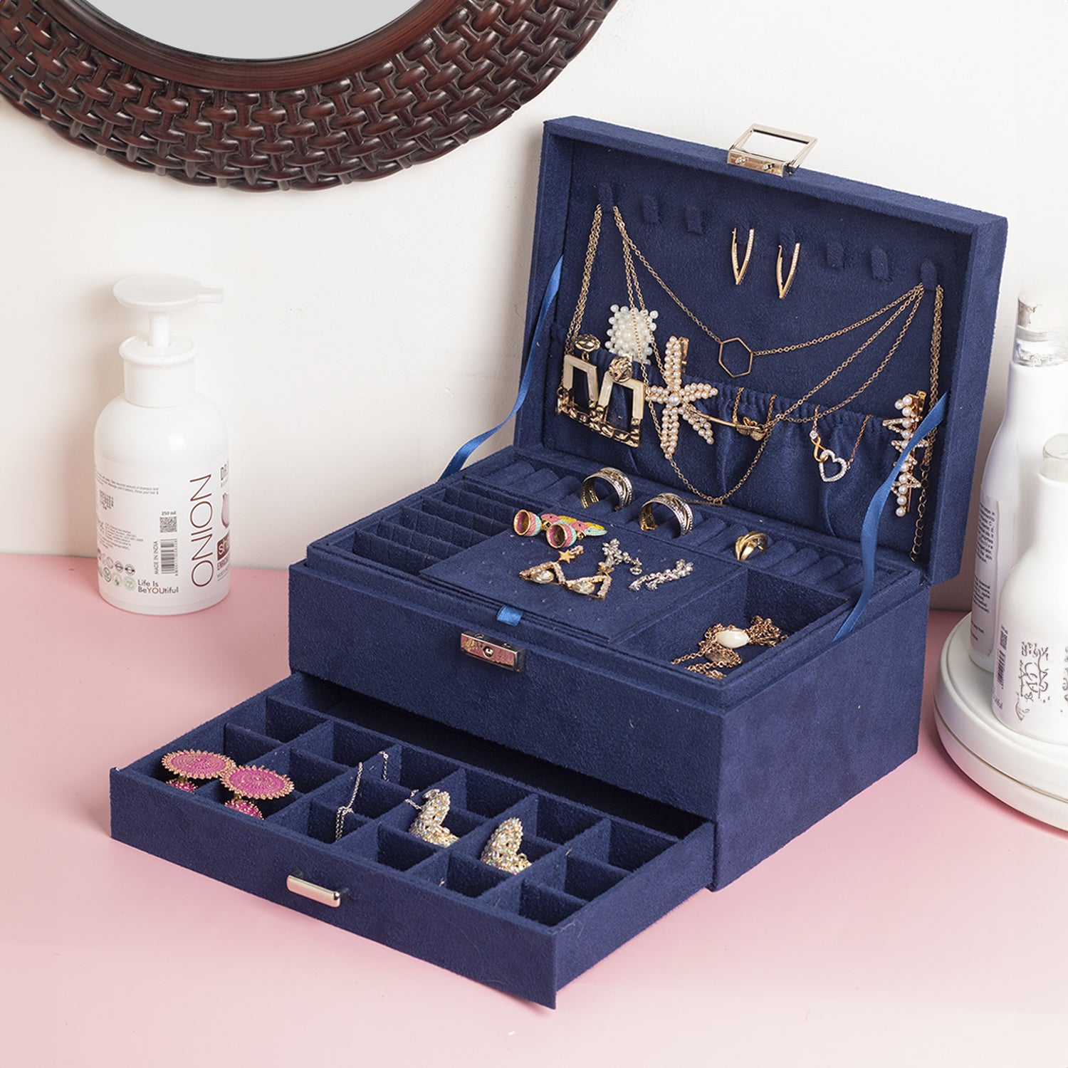 Velvet Blue Jewelry Storage Organizer