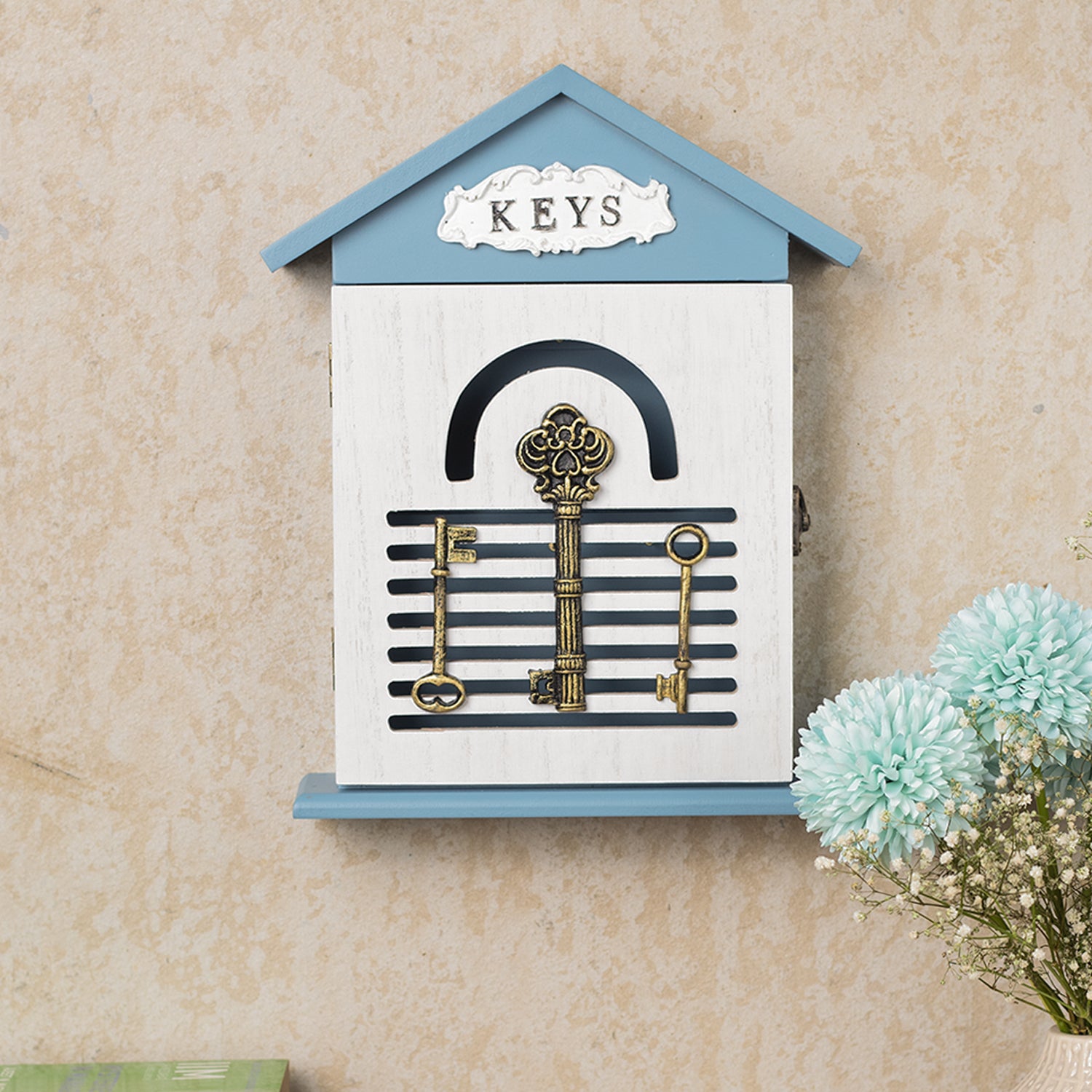 Blue & White Wood House Key Organizer Box - Market99 – MARKET99