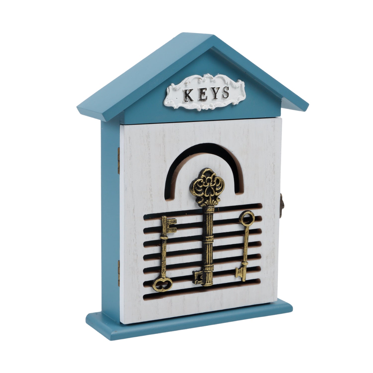 Blue & White Wood House Key Organizer Box