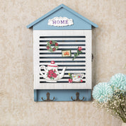 Blue & White Wood House Shaped Key Box Organiser