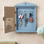 Blue & White Wood House Shaped Key Box Organiser