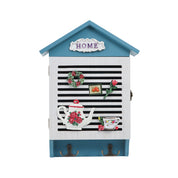 Blue & White Wood House Shaped Key Box Organiser