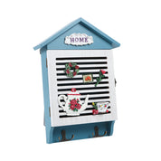 Blue & White Wood House Shaped Key Box Organiser