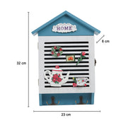 Blue & White Wood House Shaped Key Box Organiser