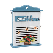 Blue & White Wood House Shaped Key Box Organiser