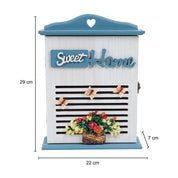 Blue & White Wood House Shaped Key Box Organiser