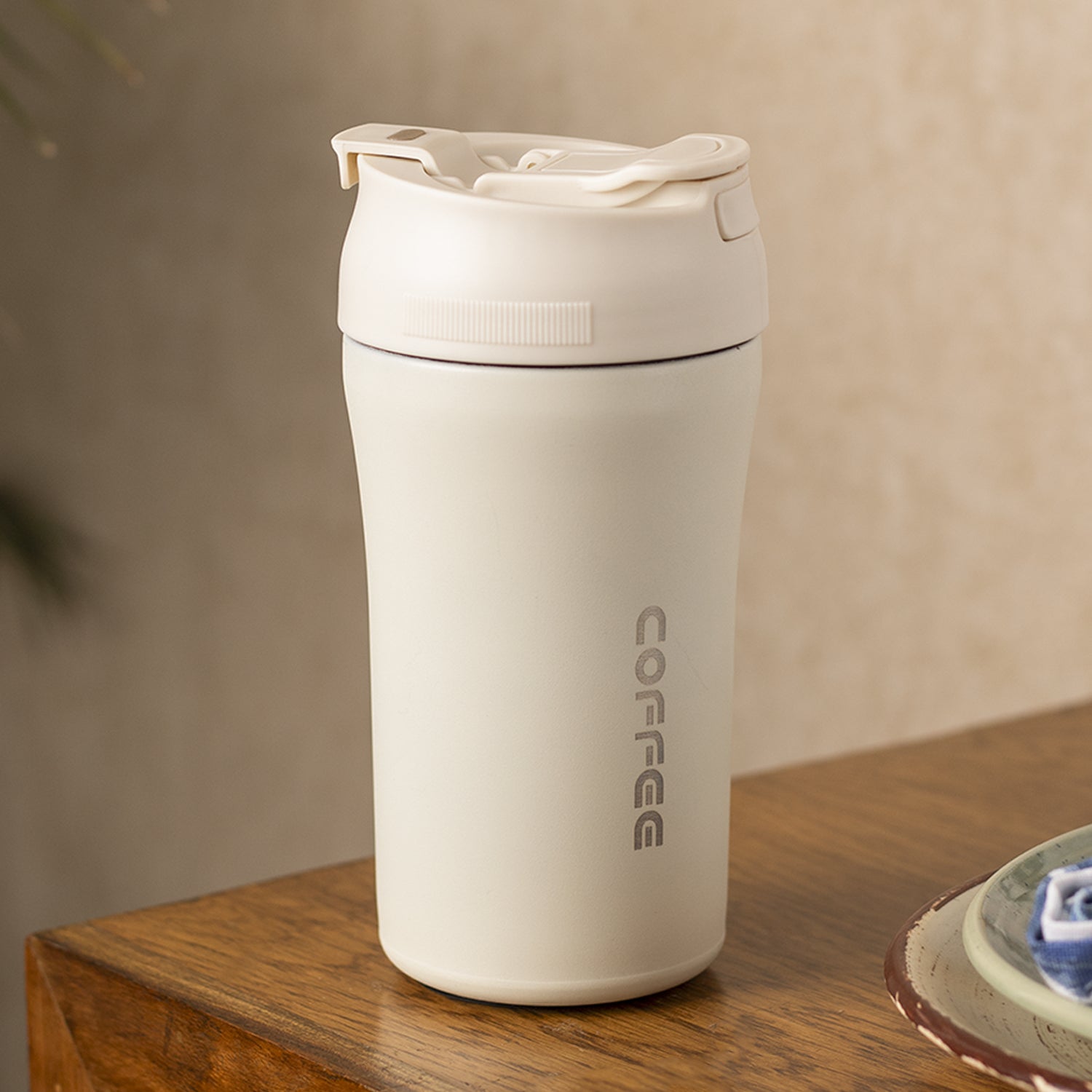 White Stainless Steel Travel Mug 400mL