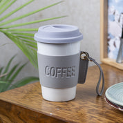 Grey Ceramic Sipper - Leather Grip, 350 Ml