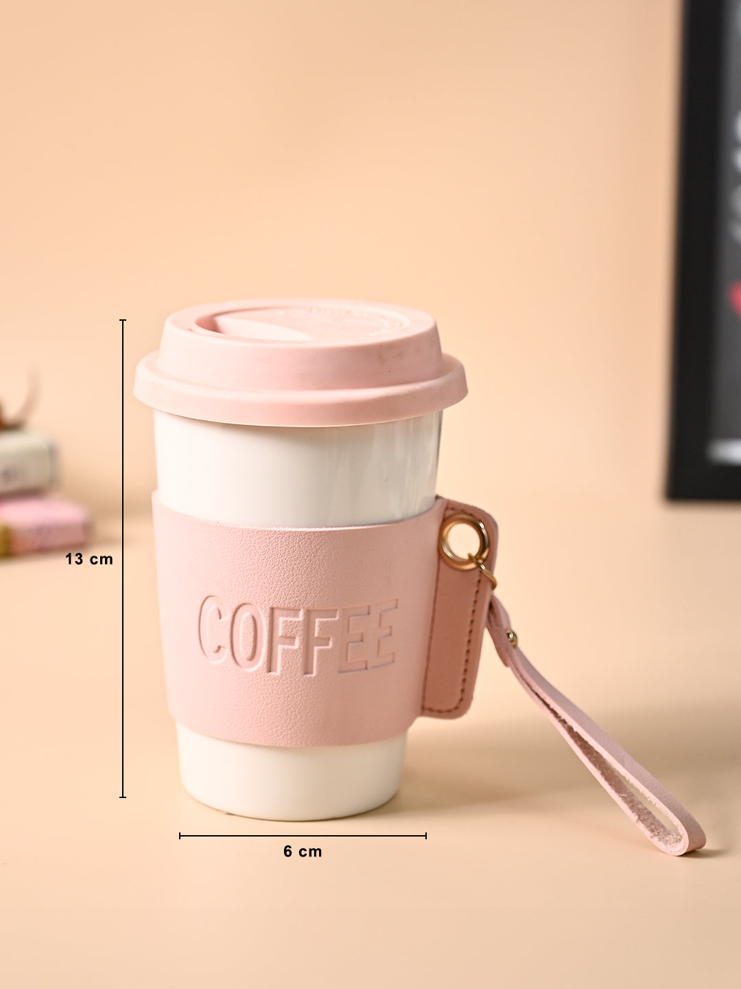 Pink Ceramic Sipper - Leather Grip, 350 Ml - MARKET99