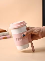 Pink Ceramic Sipper - Leather Grip, 350 Ml - MARKET99