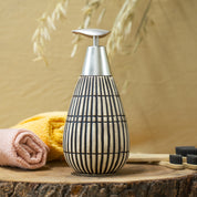 Brown Ceramic Pear Shape Soap Dispenser - Ribbed Pattern, Bath Accessories