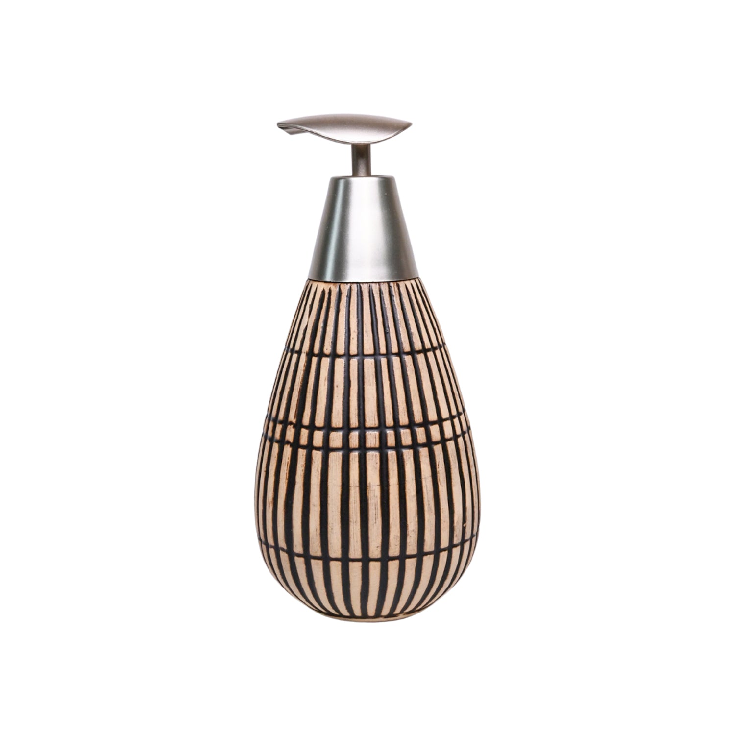 Brown Ceramic Pear Shape Soap Dispenser - Ribbed Pattern, Bath Accessories