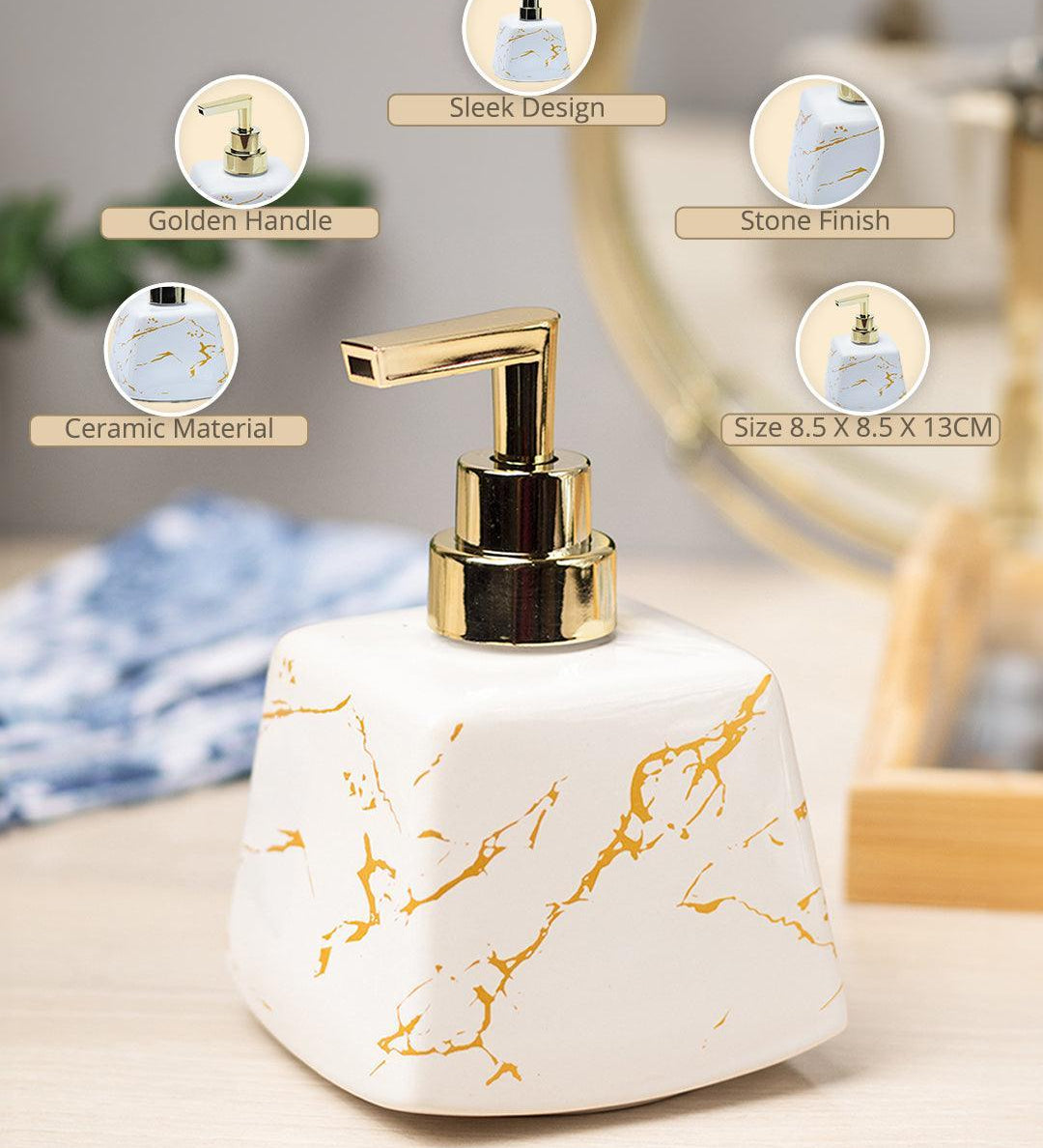 White Ceramic Soap Dispenser - Stone Finish, Bath Accessories - MARKET99