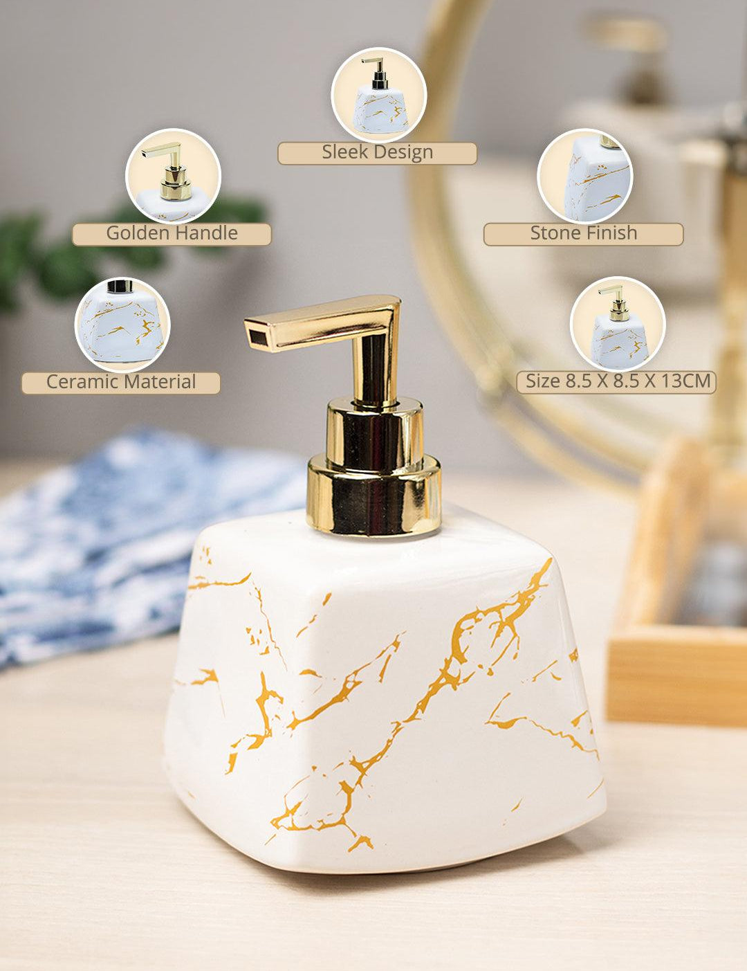 White Ceramic Soap Dispenser - Stone Finish, Bath Accessories - MARKET99