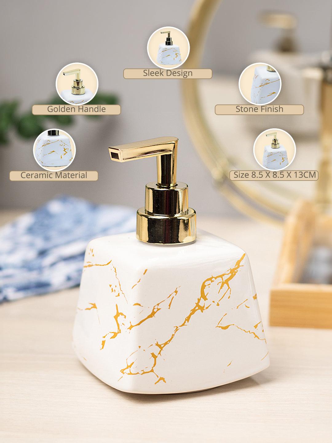White Ceramic Soap Dispenser - Stone Finish, Bath Accessories