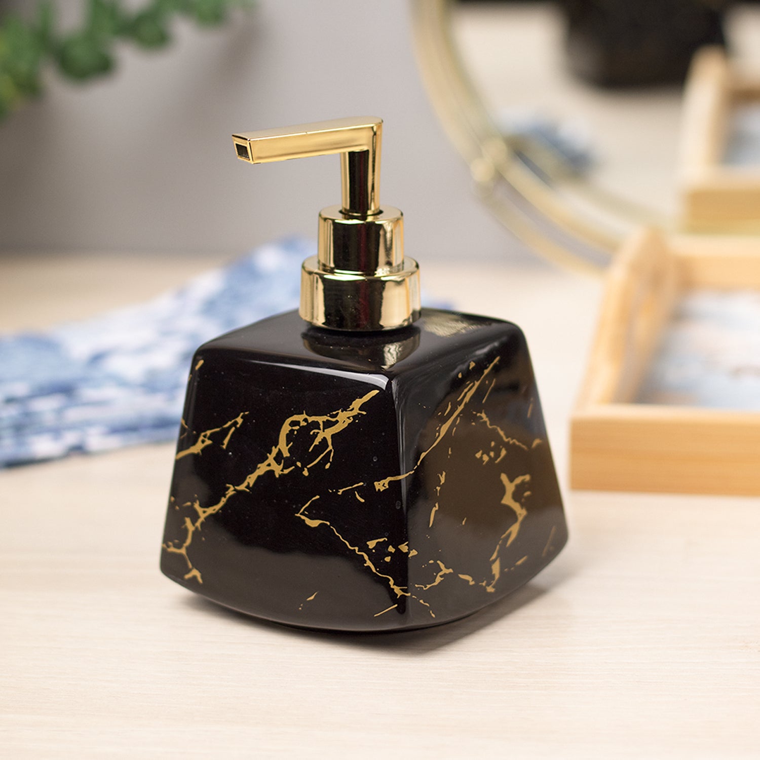 Black Ceramic Soap Dispenser - Stone Finish, Bath Accessories