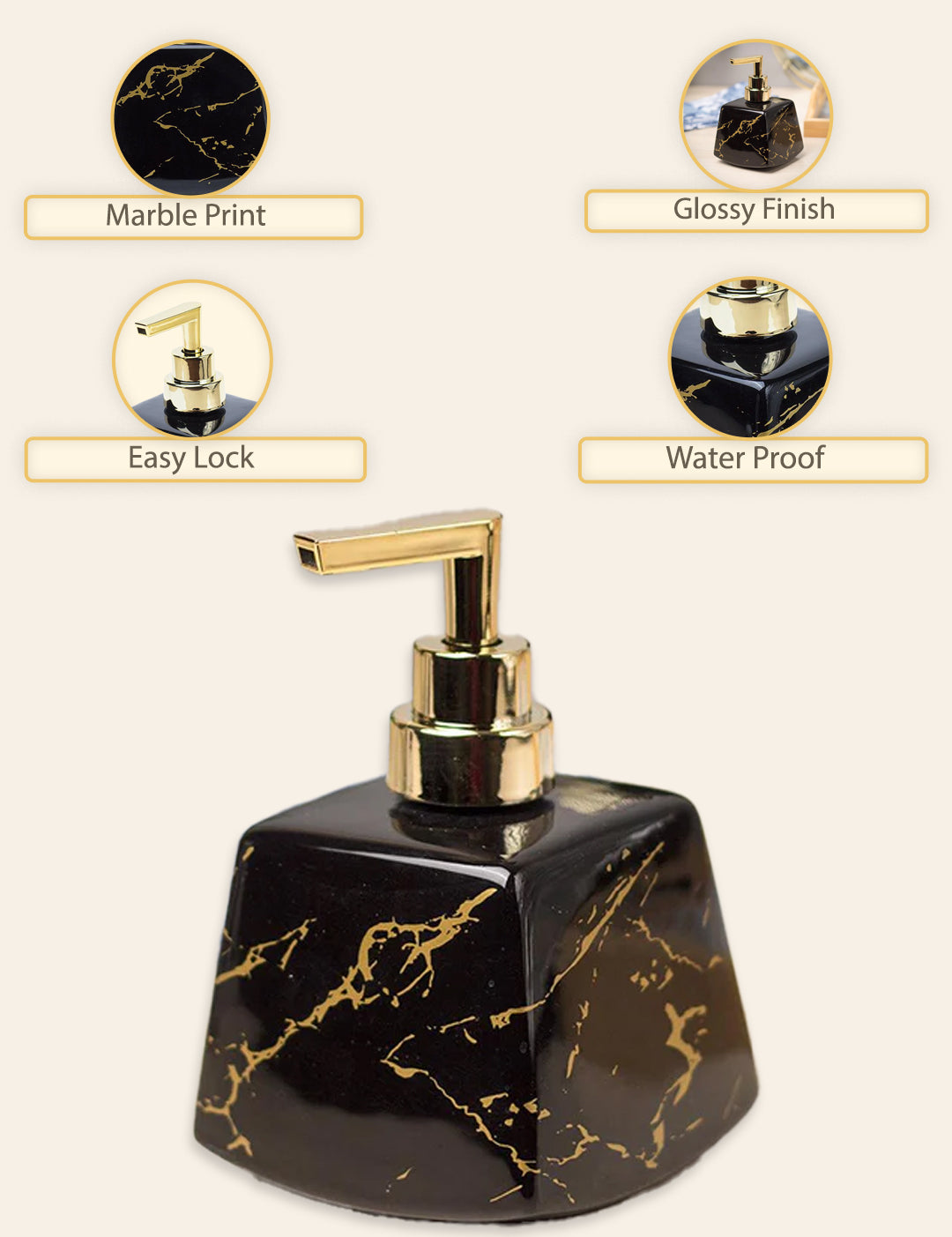 Black Ceramic Soap Dispenser - Stone Finish, Bath Accessories - MARKET99