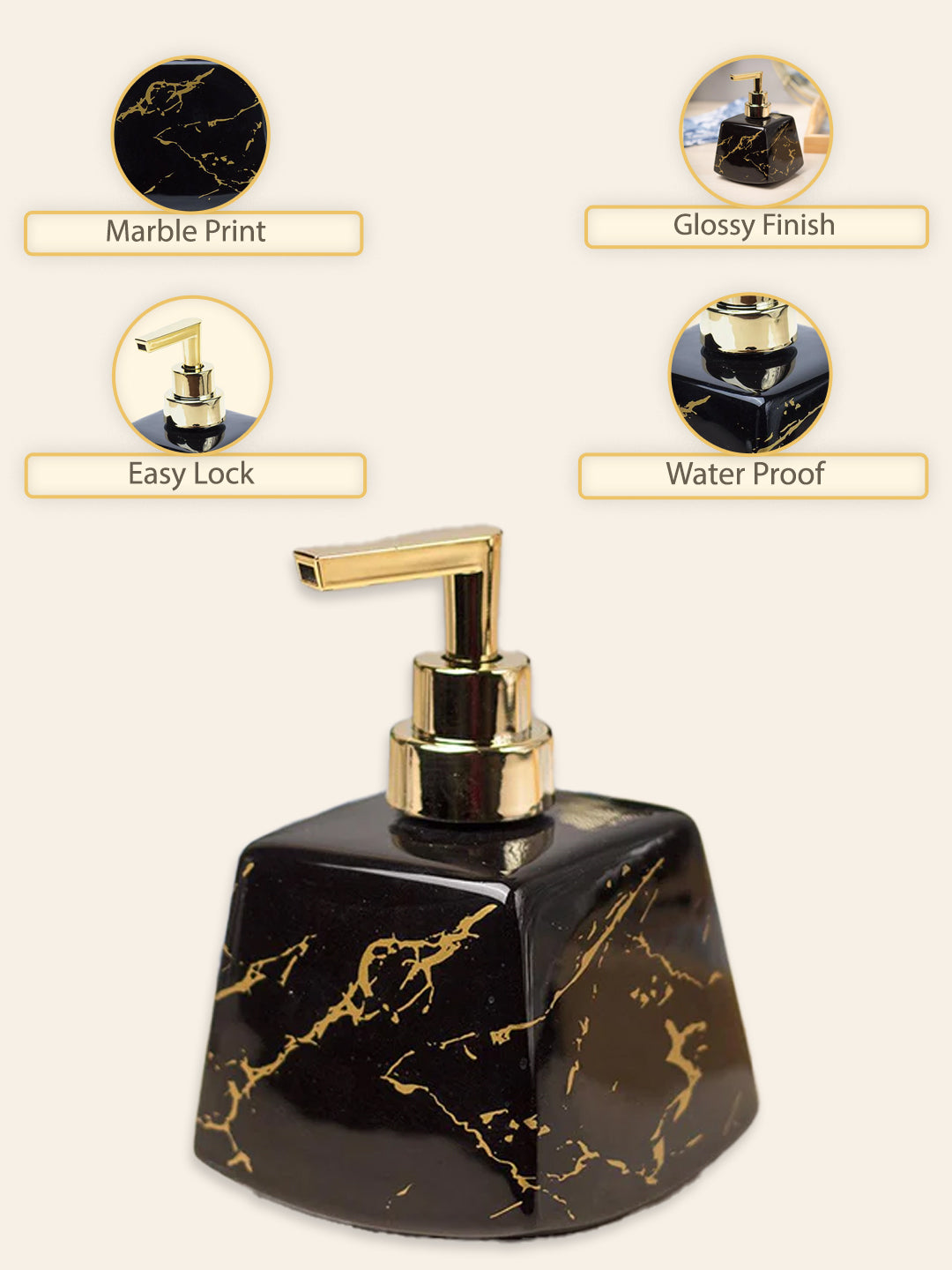 Black Ceramic Soap Dispenser - Stone Finish, Bath Accessories - MARKET99