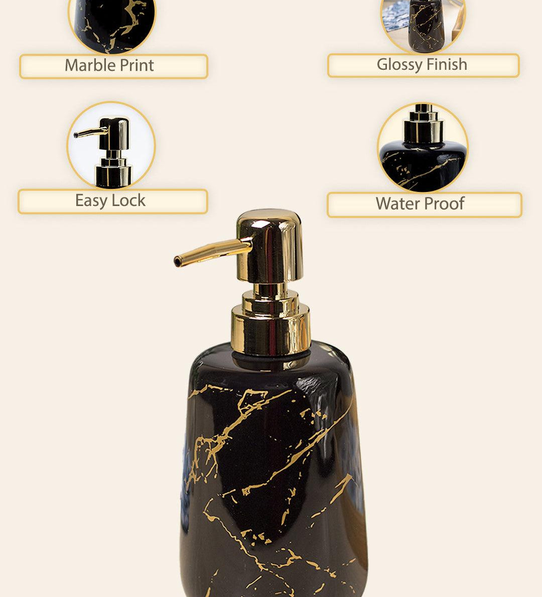 Black Ceramic Liquid Soap Dispenser - Stone Finish, Bath Accessories - MARKET99