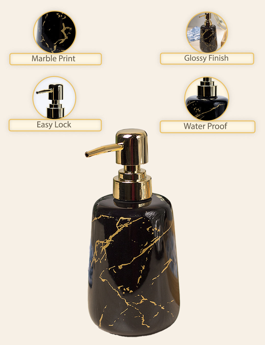 Black Ceramic Liquid Soap Dispenser - Stone Finish, Bath Accessories - MARKET99