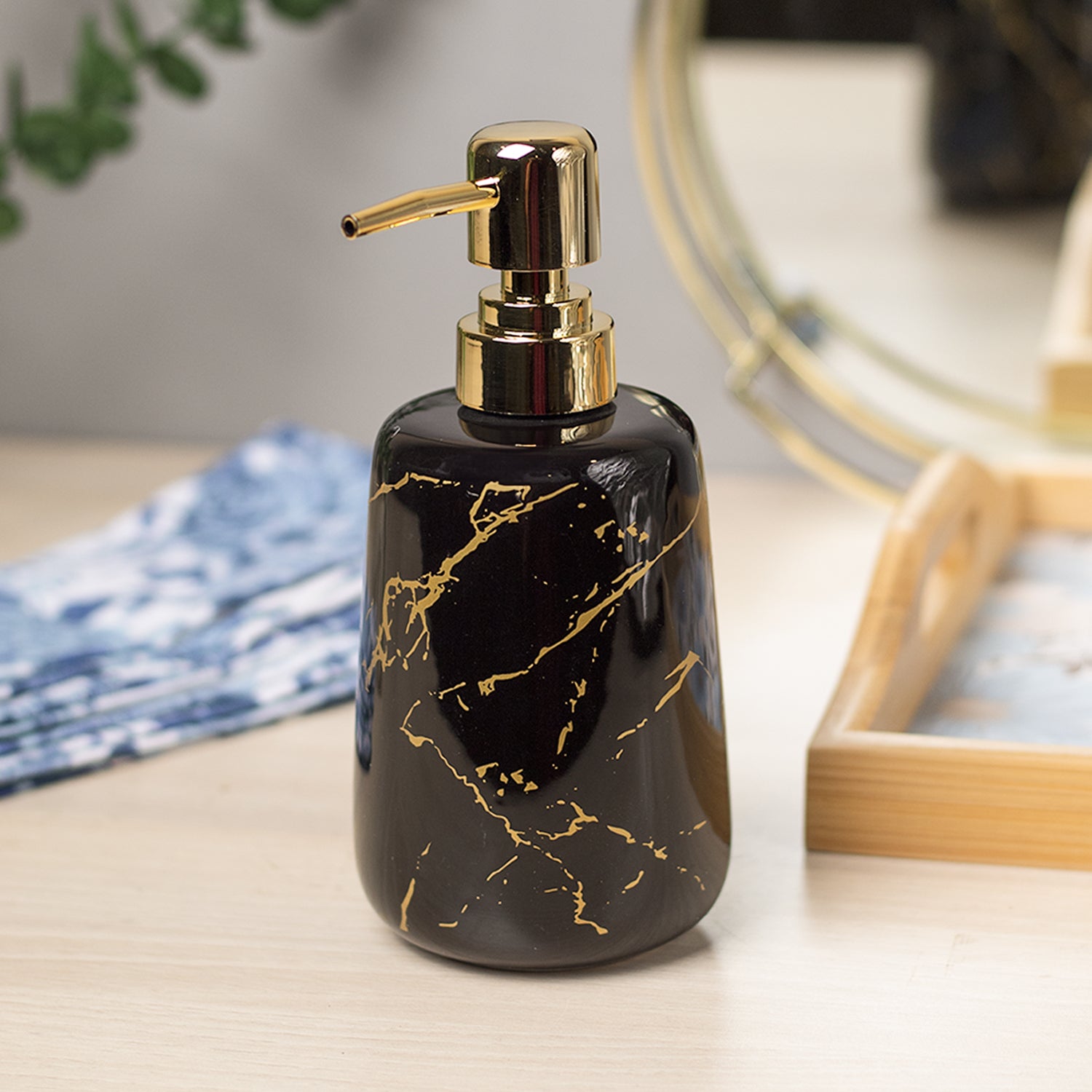 Black Ceramic Liquid Soap Dispenser - Stone Finish, Bath Accessories