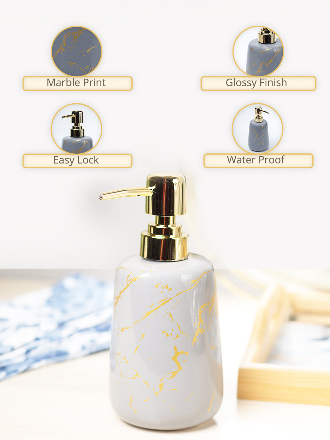 Grey Ceramic Liquid Soap Dispenser - Stone Finish, Bath Accessories - MARKET99